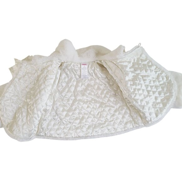 Gymboree Faux Fur Coat With Satin Bow & Button Closure Size 2T Party Church - Picture 7 of 8